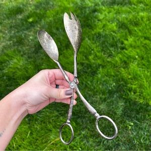 Vintage Serving Scissor Tongs Silver-Plate EP Zinc Italy Salad Fruit Server 10"
